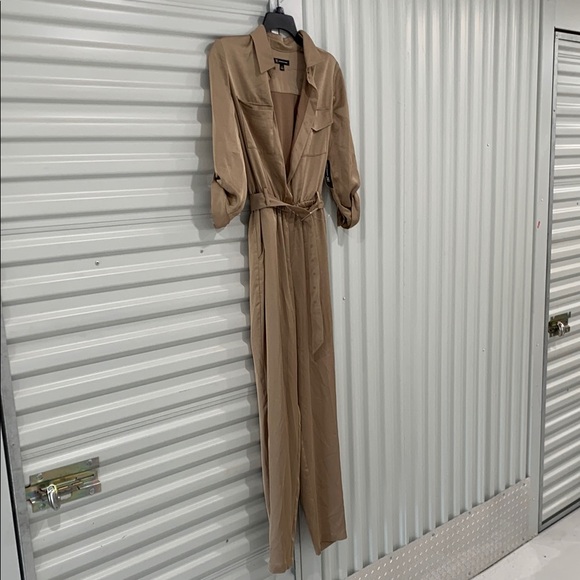 INC International Concepts Pants - INC International Concepts Tan Jumpsuit with Collared Neckline
